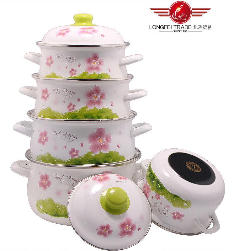 New Design Flower Decals 5 Piece Enamel Cookware Buy Kitchenware