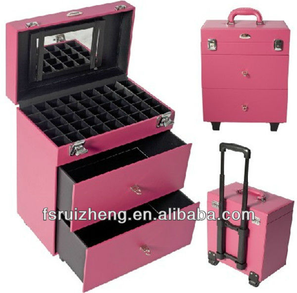 Vintage Style Pink Trolley Cosmetic Nail Polish Case W 2 Wheels Vintage Style Pink Trolley Cosmetic Nail Polish Case W 2 Wheels Rz