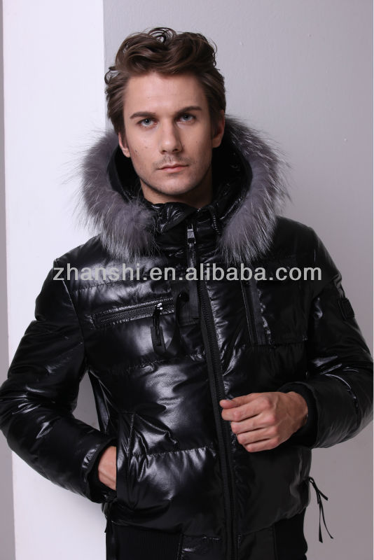 Winter Down Filled Faux Leather Panel Mens Parka Jacket With ...