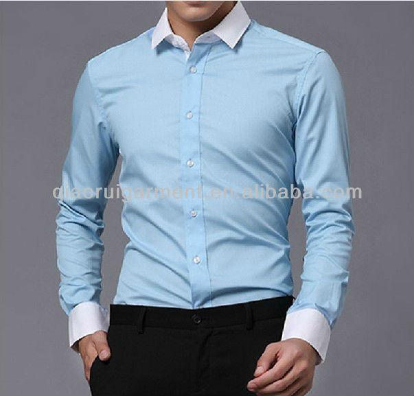 Mens Comfortable Long Sleeve Light Blue  Slim Fit Twill 