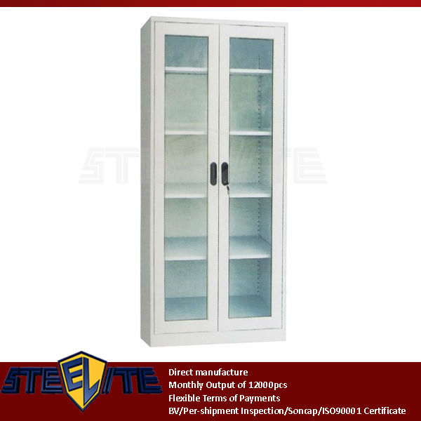 European Style Half Height Storage White Cabinet With Glass Doors