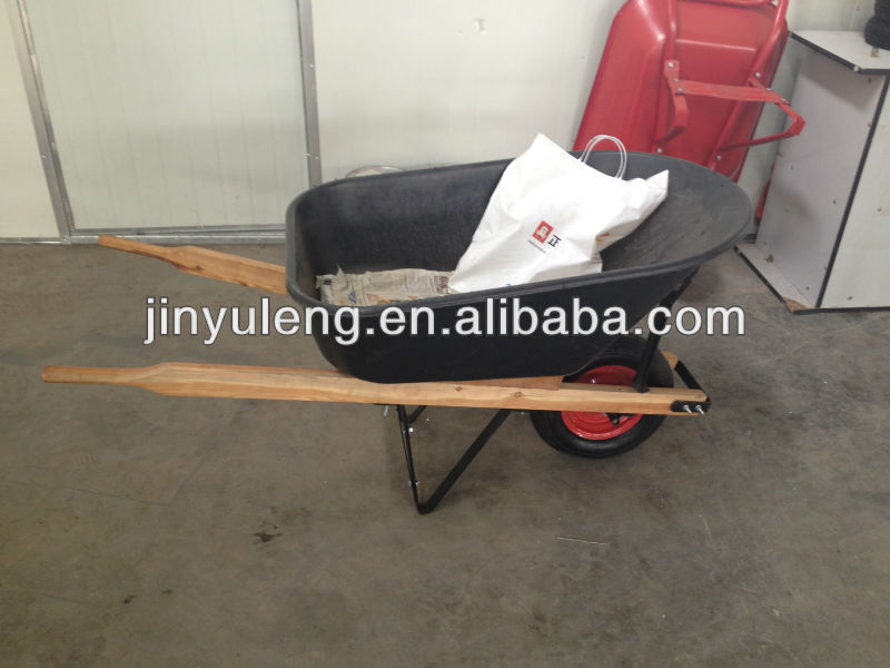 Large capacity heavy wooden handle plastic tray wheel barrow for Pastures, farms, orchards and gardens