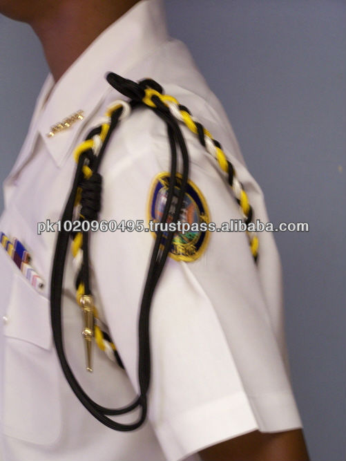 2017 Hot Selling Red Silk Uniform Shoulder Lanyard With Gold Metal Tip