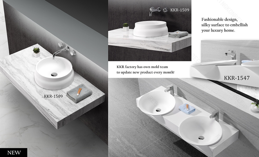 Artificial Marble Solid Surface Freestanding Pedestal Sink Basins Newly Sanitary Ware 3