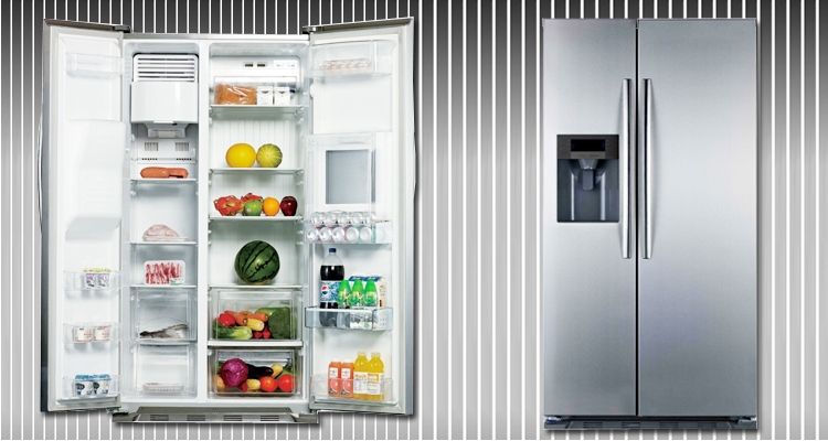 side by side refrigerator / glass door refrigerator freezer