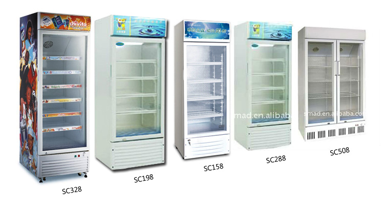 Refrigerator glass Door Beverage Cooler/ commercial beverage display cooler/upright display showcase cooler Made in China
